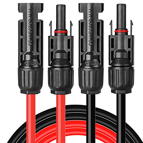 BeideLt Cable de extensión para panel solar, 10 AWG (6 mm²) Cable de extensión solar con 1 par de 15 pies negro + 15 pies rojo Kit de adaptador de cable de extensión de cobre estañado resistente a la intemperie