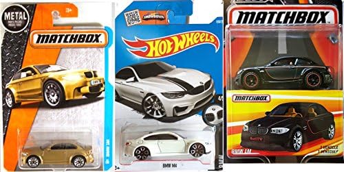 Best of BMW Collection + 1M Series Best of Matchbox Black BMW car &amp; Metallic Gold BMW 1M Adventure City + Hot Wheels BMW M4 Series White #189 Set