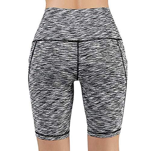 Sunyastor High Waist Yoga Shorts with Pockets Tummy Control Workout Running Active Bike Shorts Yoga Shorts Side Pockets Gray