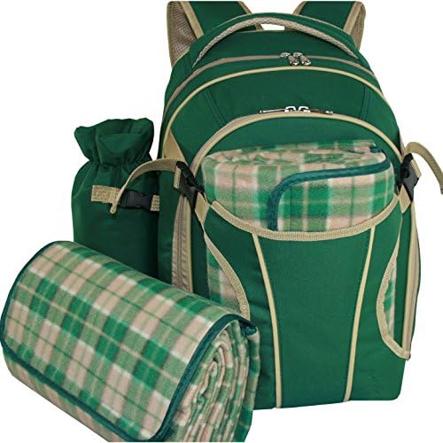 Picnic Backpack Set for 2 in British Racing Green with Picnic Rug