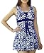 wantdo Women's Plus Size One Piece Swimsuit Tummy Control Modest Bathing Suit Flower Print Swimdress with Skirt
