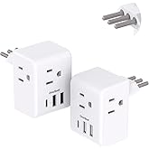 2 Pack Italy Travel Plug Adapter, Type L Italy Power Adapter with 3 American Outlets 3 USB Ports(1USB C), 6 in 1 Travel Outlet Adaptor, 3 Prong Grounded Plug for USA to Italy Chile Uruguay Italian