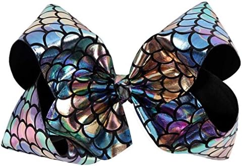 Sfalt Fashion 8" Mermaid Jojo Bows With Clips For Kids Girl Printed Metallic Leather Hair Bows Hairgrips Hair Accessories 6