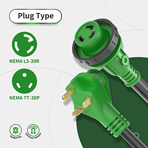 RVGUARD 30 Amp 50 Foot RV Power Extension Cord, Heavy Duty STW Cord with LED Power Indicator and
