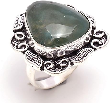 925 Sterling Silver Overlay Ring, Moss Agate Gemstone Handmade Jewelry Pr121