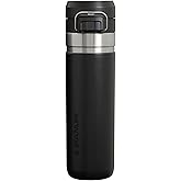 Stanley Quick Flip GO Water Bottle 24 oz | Push Button Lid | Leakproof and Packable for Travel and Sports | Insulated Stainless Steel | BPA-Free | Black 2.0