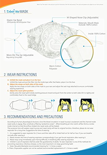Debrief Me (20 pcs) Mouth Mask Cotton Anti Pollution Mask Outdoor Protection PM2.5 Adult Unisex Washable Anti Haze , Anti fog -Anti Dust Face Mouth Mask Antibacterial Activated Carbon Filter - Thumbnail 3