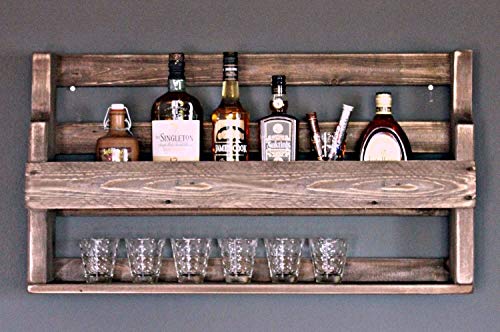 Dekorie Whisky Regal aus Holz - mit Gläserhalter - Braun - Industrie Stil - fertig montiert - Wandbar - Whisky-Regal aus… – Bild 3