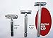 Extra Long Chrome Double Edge Safety Razor • Twist to Open Butterfly Wet Shave Head • Heavy Solid Brass Handle • Five 7 O'Clock Stainless Blades • For Hair Removal or Grooming Beards and Mustaches