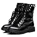 Shenn Women's Round Toe Knee High Punk Military Combat Boots(Black,US8)