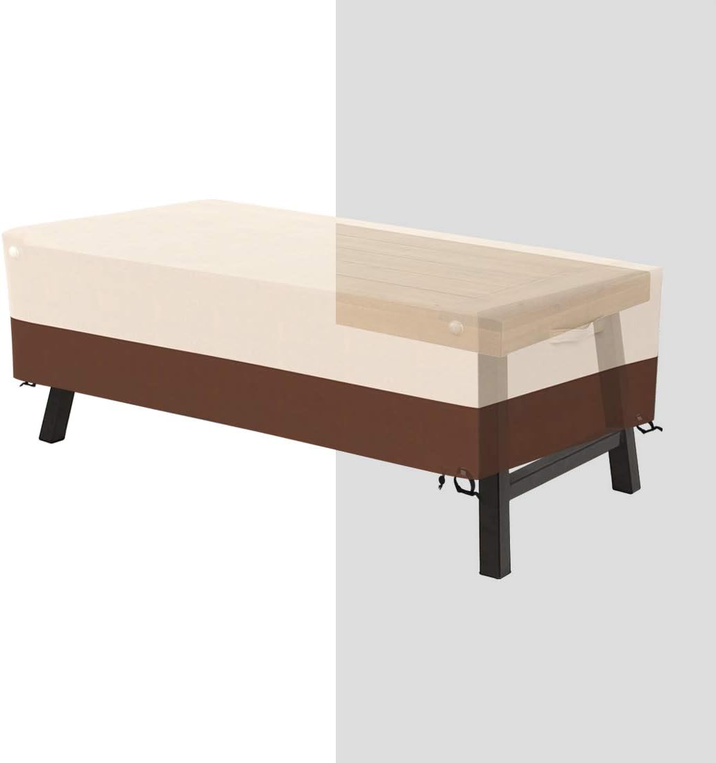 Tuyeho Patio Rectangular Coffee Table Cover 48 x 28 x 13 inch, 600D Heavy Duty Outdoor Side Table Cover, Waterproof & Weather Resistant for Your Furniture (Beige & Brown): Kitchen & Dining
