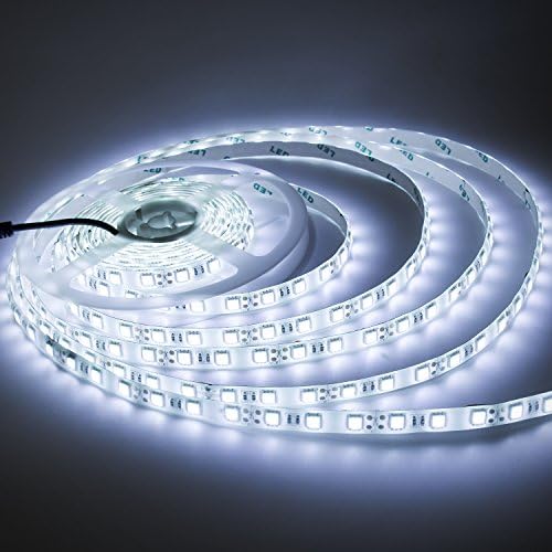 Raylix Led Strip Lights SMD 5050 16.4Ft (5M) 300leds Cool White 60leds/m with Power Supply for Party Wedding Festival Holiday Shows Commercial Building Shopping Center and Other Celebration Occasions.