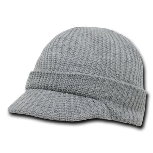 DECKY Acrylic Knit GI Jeep Cap Beanie Hat (Grey)