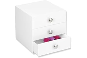INTERDESIGN iDesign 3-Drawer Plastic Vanity Organizer, Compact Storage Organization Drawers Set for Cosmetics, Dental Supplies, Hair Care, Bathroom, Dorm, Desk, Countertop, Office, 6.5" x 6.5" x 6.5", White