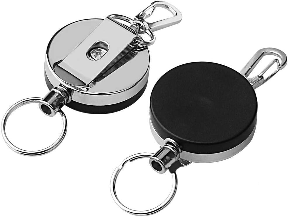 Borte 2pcs Retractable Key Chain, Retractable Metal Steel Recoil Ring 1.57In Heavy Duty Key Ring
