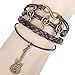 Antique Bronze Charm One Direction Lovely Guitar Music Signal Brown Leather Bracelet Wristbands