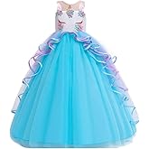 MYRISAM Girl's Unicorn Rainbow Long Tulle Dress Wedding Birthday Princess Carnival Party Performance Dance Pageant Ball Gowns
