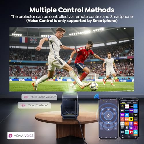 Smart Projector 4K【VIDAA Live TV|36W Dolby】Outdoor Projecteur with WiFi6 & Two Way Bluetooth, 1080P Short Throw Proyector Competible with Netflix|AI Auto Focus & Keystone|HDR10 for Movie/Home/Bedroom