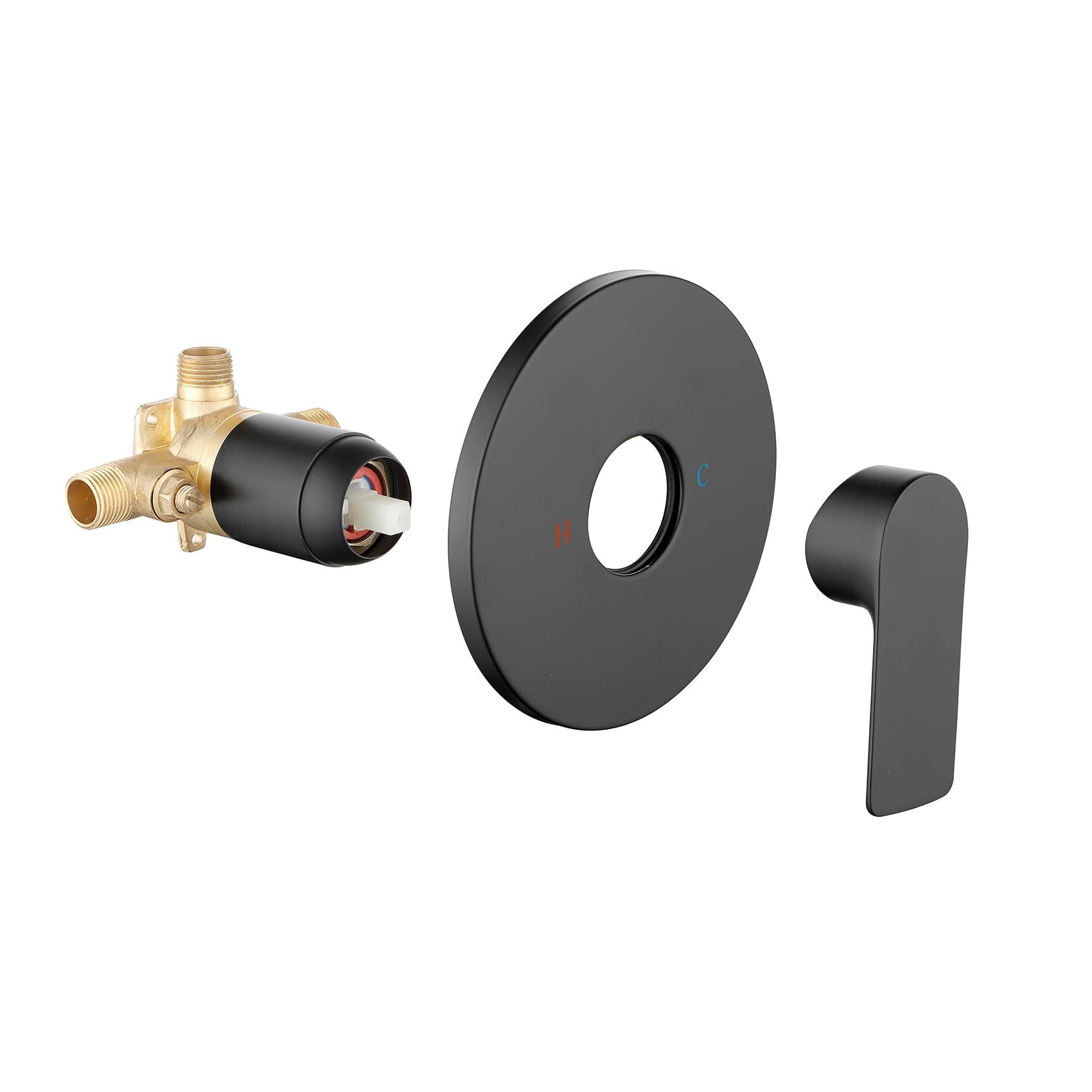 Photo 1 of Taplong Round Single-Function Shower Handle Valve Trim Kit Bathroom Shower Valve Set Hot and Cold Mixer Wall Mount Shower Faucet Rough-In Valve-Black,06161KB