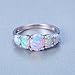 VOLUKA 18K White Gold Opal Ring for Girl and Women (Prong-Setting 5pcs of Amazing Fire Opals) Size 5 6 7 8 9 10