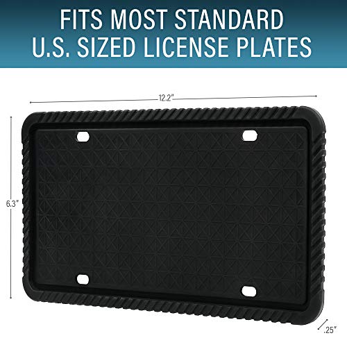 LotFancy Silicone License Plate Holder, 2PCS License Plate Frames with Mounting Accessories, Universal American Car Plate Cover, Black, Rust-Proof, Weather-Proof and Rattle-Proof