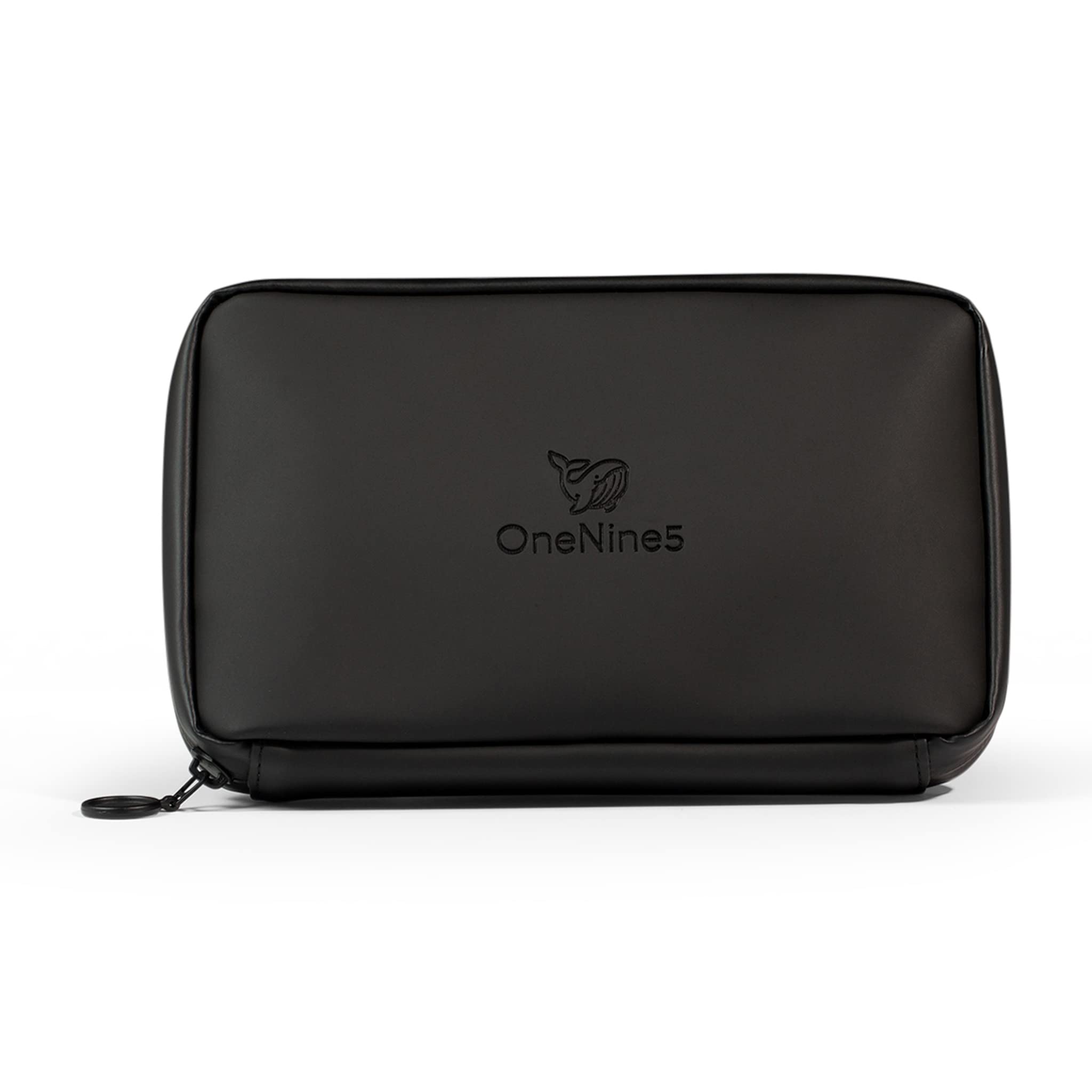 OneNine5 Eco-Friendly Essentials Pouch, Miho Black. Organiser & Bag for Makeup, Cosmetics, Tech, Wires, Valuables & Everyday Accessories. Vegan Leather & 100% Recycled Plastic Lining.