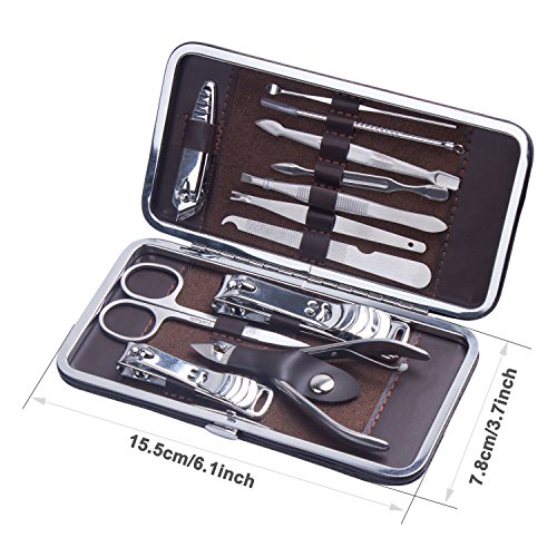 MonLiya Manicure Pedicure, 12 in 1 Nail Clipper Set, Stainless Steel Nail Clipper Professional Nail Scissors, Travel & Tool Kit Grooming Kit in Brown Pattern, Gift Idea Best