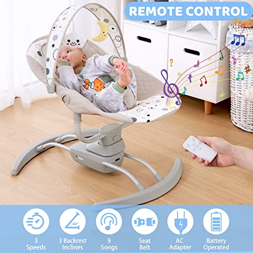 Baby Swing for Infants with 3 Speeds, 8 Lullabies, AC Adapter & Battery Operated, Indoor & Outdoor Use, Remote Control, 0-20 lb, 0-9 Months