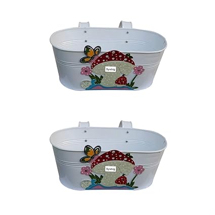 Tovick Set of Two Garden or Balcony Decor Polka Design Metal planters with Detachable Hooks for Indoor Decor/ Garden Decor ghftstg