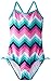 Kanu Surf Girls' Layla Beach Sport Banded 1 Piece Swimsuit, Olivia Pink Chevron/Aqua, 14