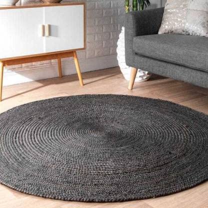 DecorAvenue Area Rugs Indian Handmade Natural Handwoven Braided Jute Rug for Living Room, Bedroom (60 x 60 Centimeter Round, Black) (Black60 x 60 CM Ro)