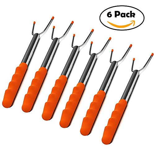 Premium Marshmallow Roasting Sticks,LYASI 6 Pack Stainless Steel Roasting Sticks Set with 45’’ Extendable Telescoping Rotating Forks for BBQ,Hot Dog & Smores, Special Safe and Healthy Cookware
