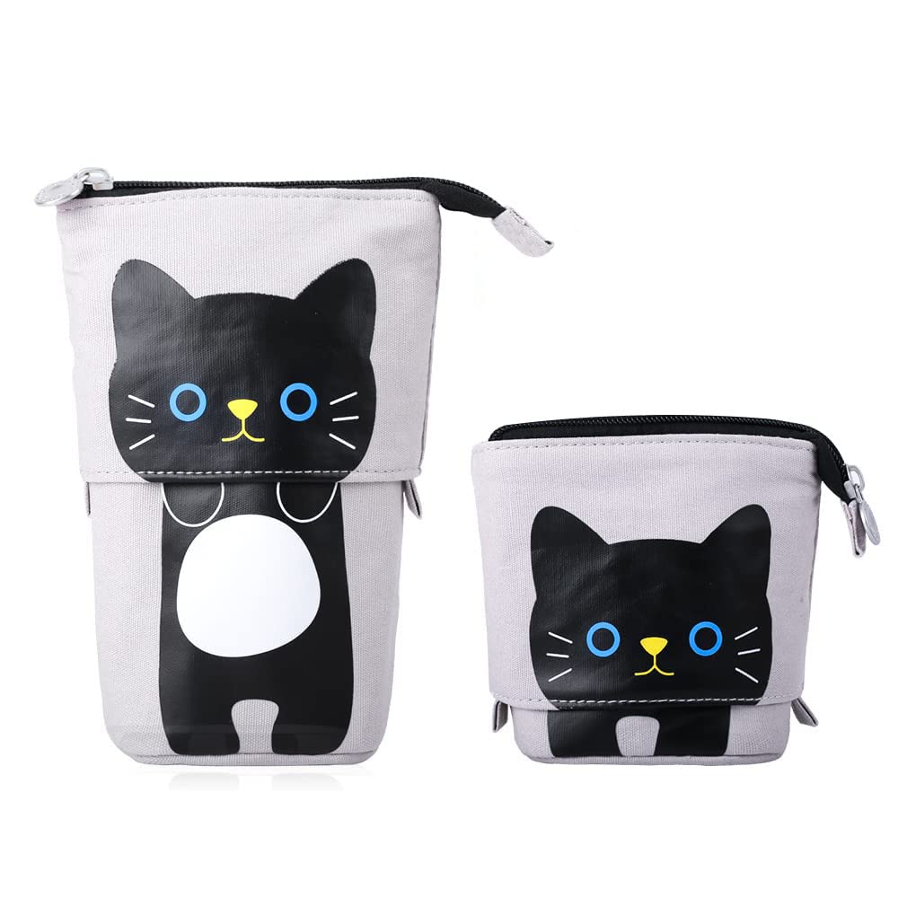 2-in-1 Telescopic Pencil Case for Girls, Kids, Teens, Students and Adults, Black Cat, dibujos animados, /