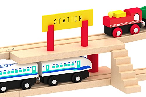 Kids Destiny Deluxe Wooden Railway Set with Vocal Sound and Lots of accessories (130+ pcs) - 100% Compatible with All Major Brands Including Thomas Wooden Railway System