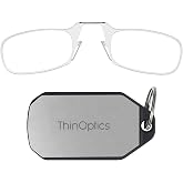 ThinOptics Keychain Case + Rectangular Reading Glasses, Clear Frames/Silver Case, 44 mm + 2