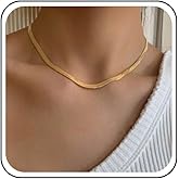 Erimberate Punk Snake Bone Necklace Choker Gold Snake Chain Necklace Flat Snake Collar Choker Necklace Minimal Clavicle Necklace Jewelry for Women and Girls