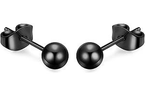 BELEZADOSAS Titanium Ball Earrings Hypoallergenic Studs for Women Men Sensitive Ears Black 3mm 4mm 5mm Nickle-Free Titanium Backs