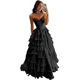 enetly Chiffon Tiered Prom Dresses for Women 2026 Strapless Corset Ball Gown Floral Print A Line Formal Evening Party Dress