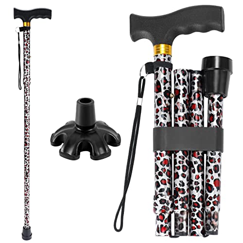 Walking Cane PANZHENG Cane for Man/Woman | Mobility & Daily Living Aids | 5-Level Height Adjustable Walking Stick | Comfortable Plastic T-Handle Portable Walking Stick Folding Cane