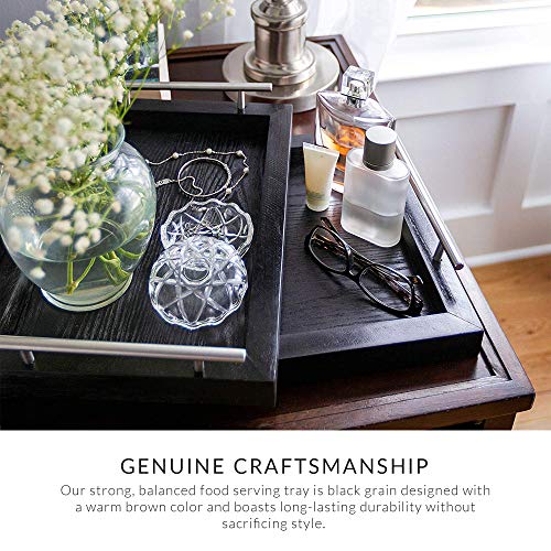 Wooden Serving Trays with Stainless Steel Handles (2 Pc. Set) Black