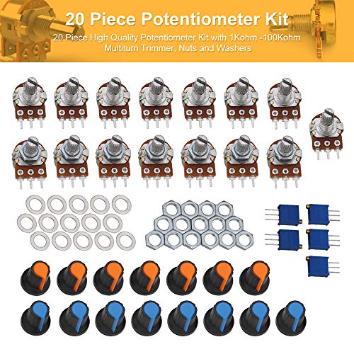 LeanKing 20 Piece Potentiometer Assortment Kit with 1Kohm -100Kohm Multiturn Trimmer, 1Kohm -1Mohm Single Linear-HighPrecision Variable Resistor with Nuts and Washers6