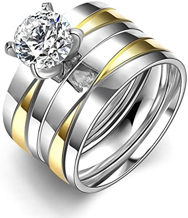 TIDOO Jewelry Men&amp;Women Rings Size 6, Gold&amp;Silver Plated Stainless Steel Ring with Zircon--2 pack