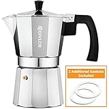 Stovetop Espresso Maker - Moka Pot, Aluminum Espresso Machine 6 Cup, 2 Extra Gaskets Included, By Divlor
