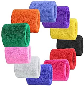Rommaner 5 Pairs Colored Sports Wristbands Cotton Sweatband Wrist Sweat Absorbing Wristbands for Football Basketball Tennis Running Golf Exercises