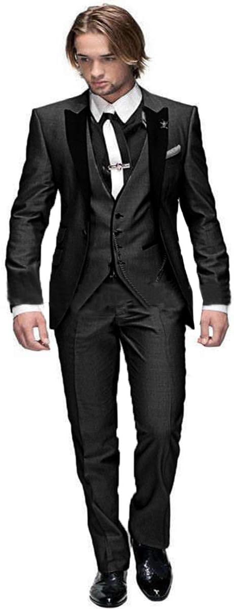 RONGKIM Wedding Suit for Men Slim Fit One Button 3 Piece Notch Lapel Groom Tuxedos Jacket+Pants+Vest