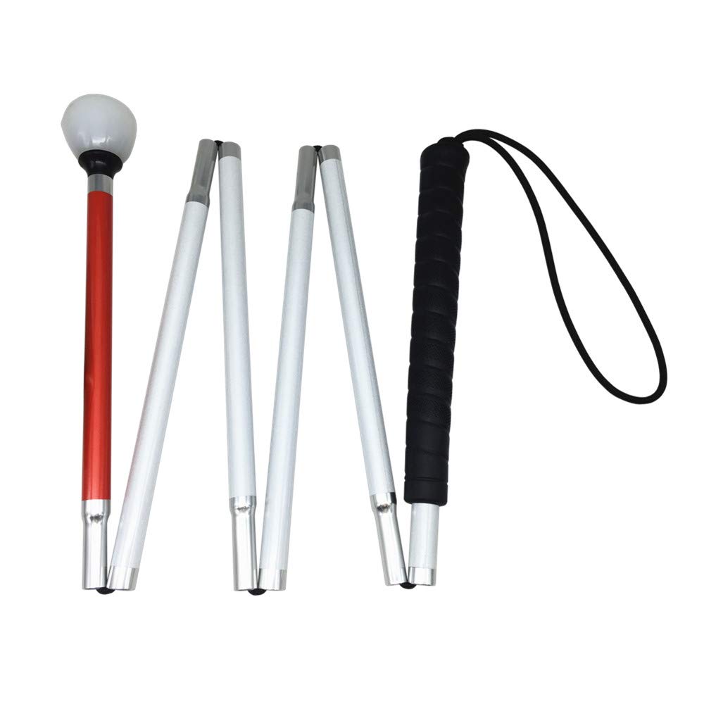 6-Section Aluminum Blind Cane,Reflective Red, Folding Walking Stick for Blind People (120 cm (47.2 inch), Black Handle)