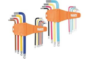Klein Tools CBLS19 Long Ball-End Hex Key Wrench Set, SAE and Metric, L-Style, Color-Coded Powder-Coat, 3/32 to 3/8-Inch and 1
