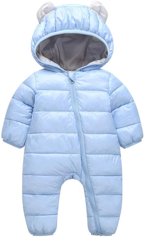 Unisex Baby Hooded Puffer Jacket Infant Jumpsuit Toddler Winter Snowsuit Hoodie Coat Rompers Blue