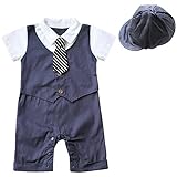 TIAOBU US Baby Boy Gentleman Romper Jumpsuit with Hat
