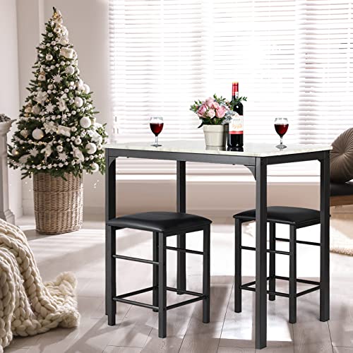 COSTWAY 3 Pieces Dining Table Set, 2 Person Kitchen Breakfast Table and